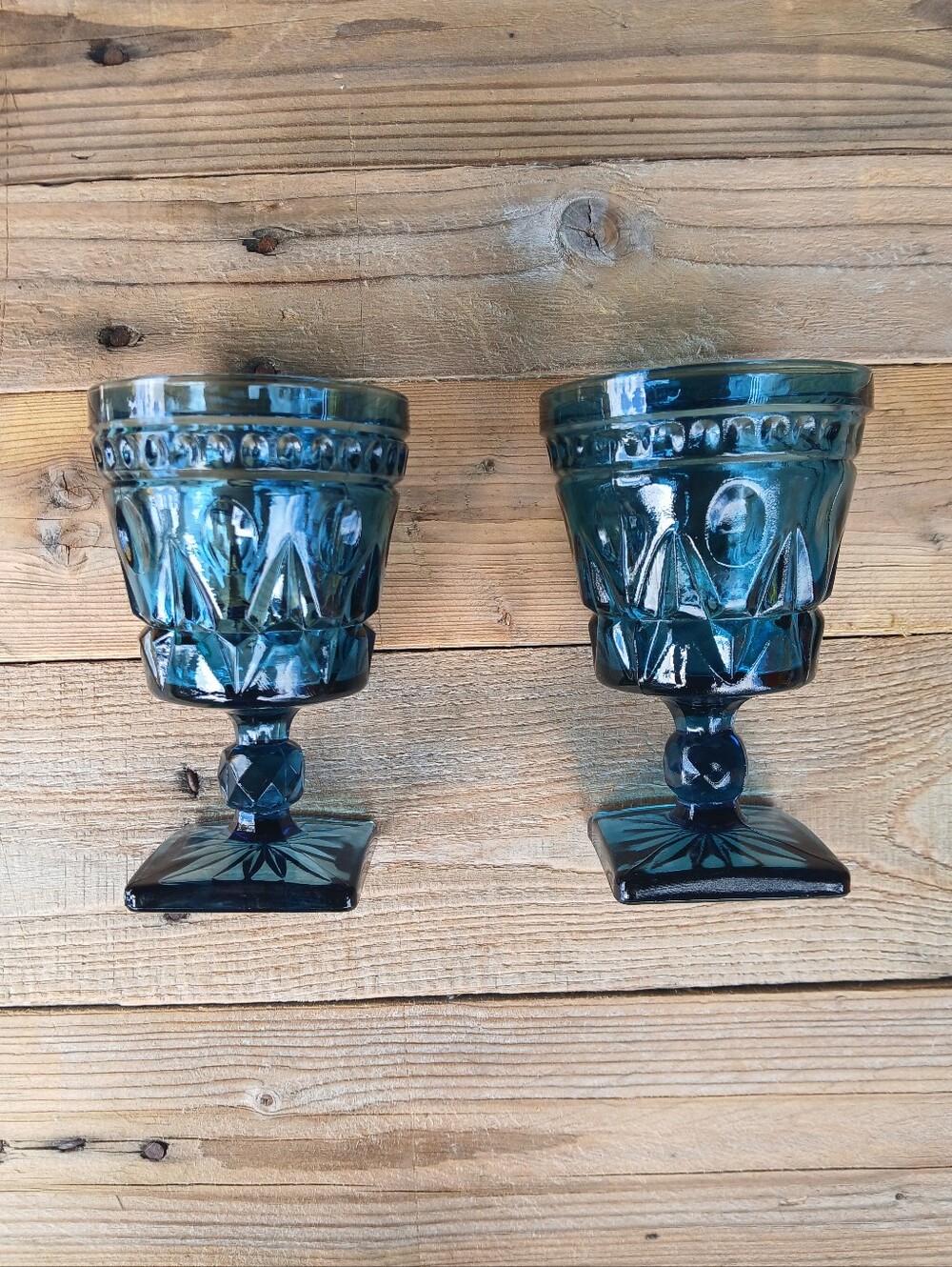Vintage Indiana Glass Colony "Park Lane Blue" Wine / Water Goblets Set Of 2